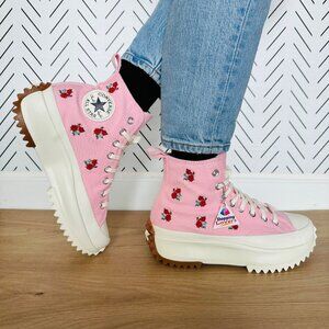 🌹Converse Run Star Hike Hi Sz 11 Women Shoes Pink Red Roses Embroidered A05192C